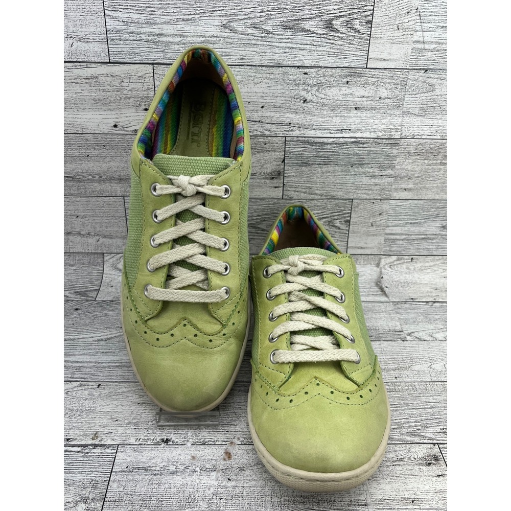 Born B78729 Women Lime Green Leather Wingtip Brogue Lace Up Sneakers Size 6.5